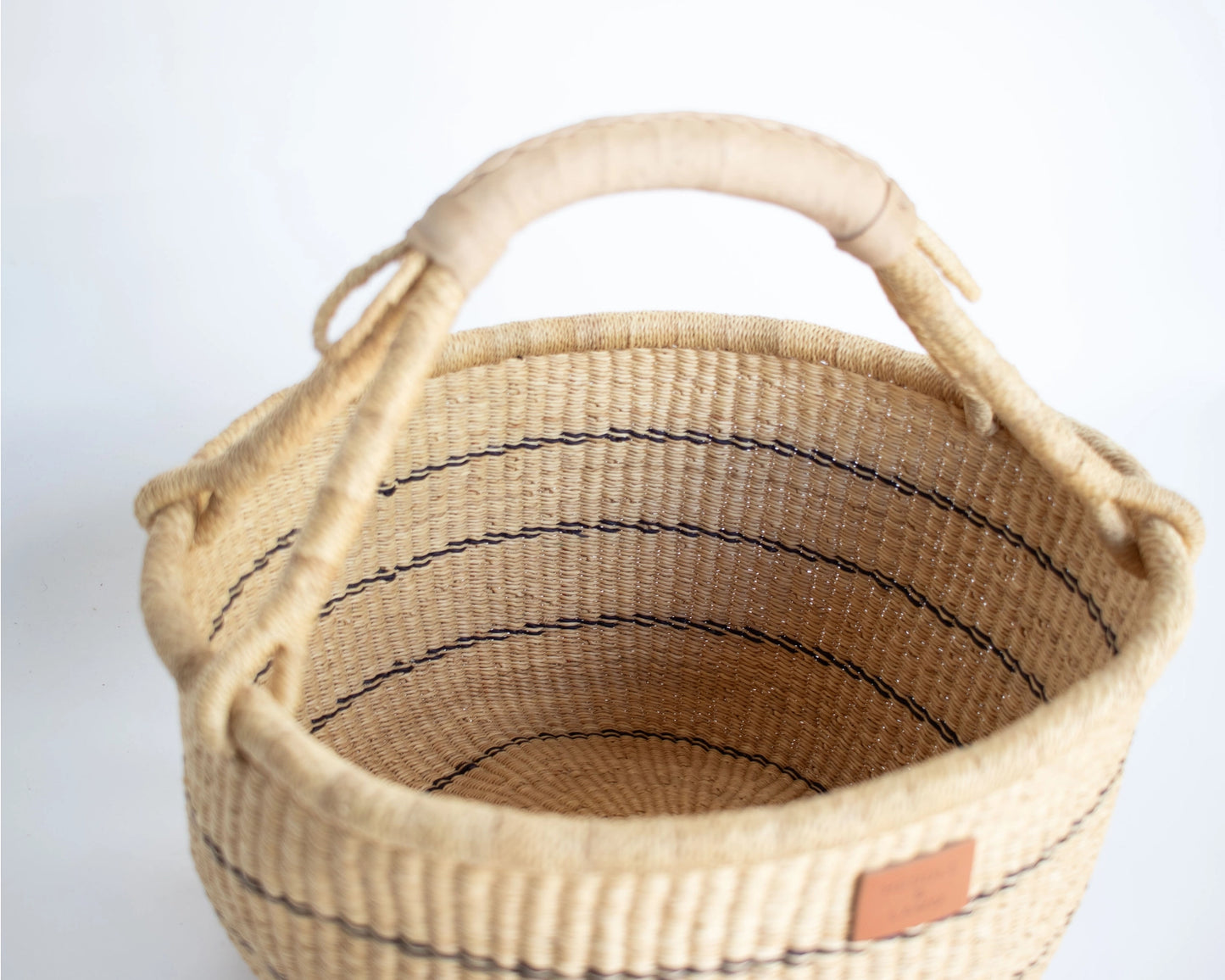 Amma Bolga Market Basket with Natural Leather Handle