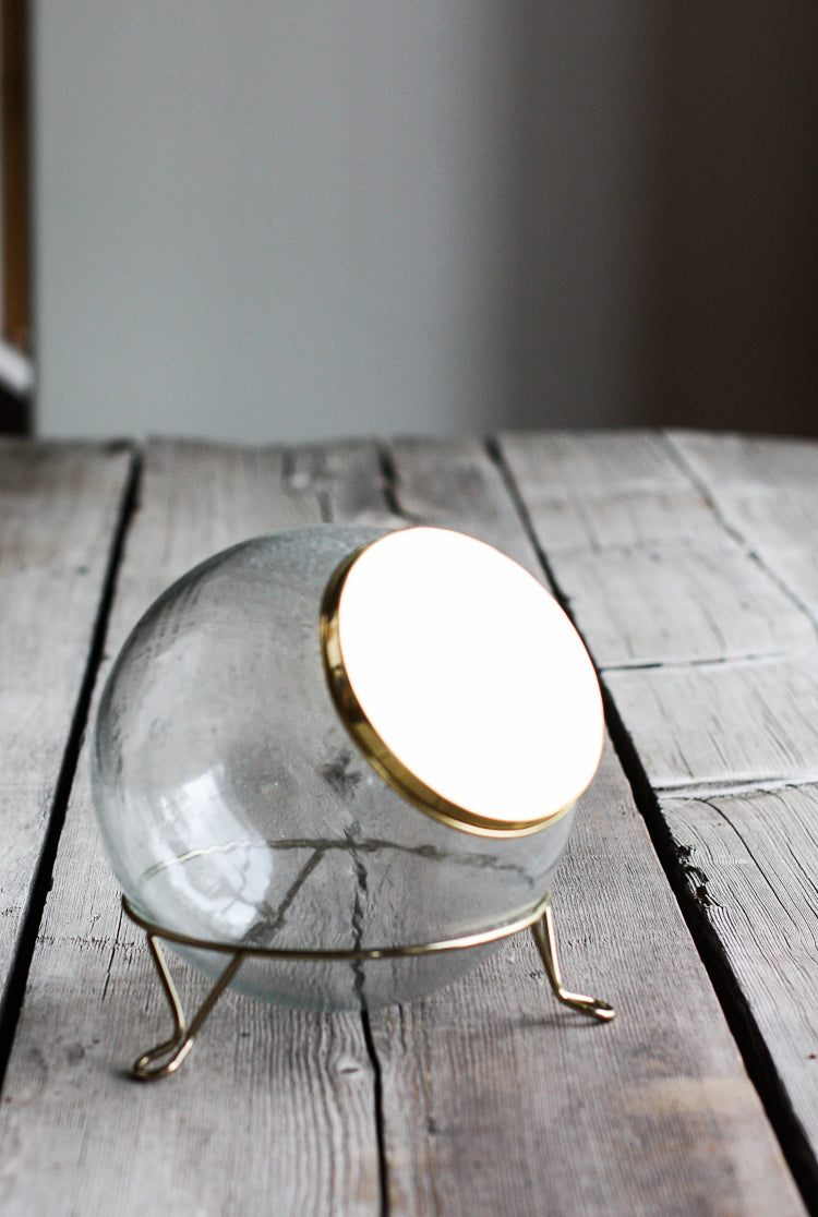 Hand Blown Seed Glass Cookie Jar w/ brass lid and stand...#cookiejar #Moderncookiejar