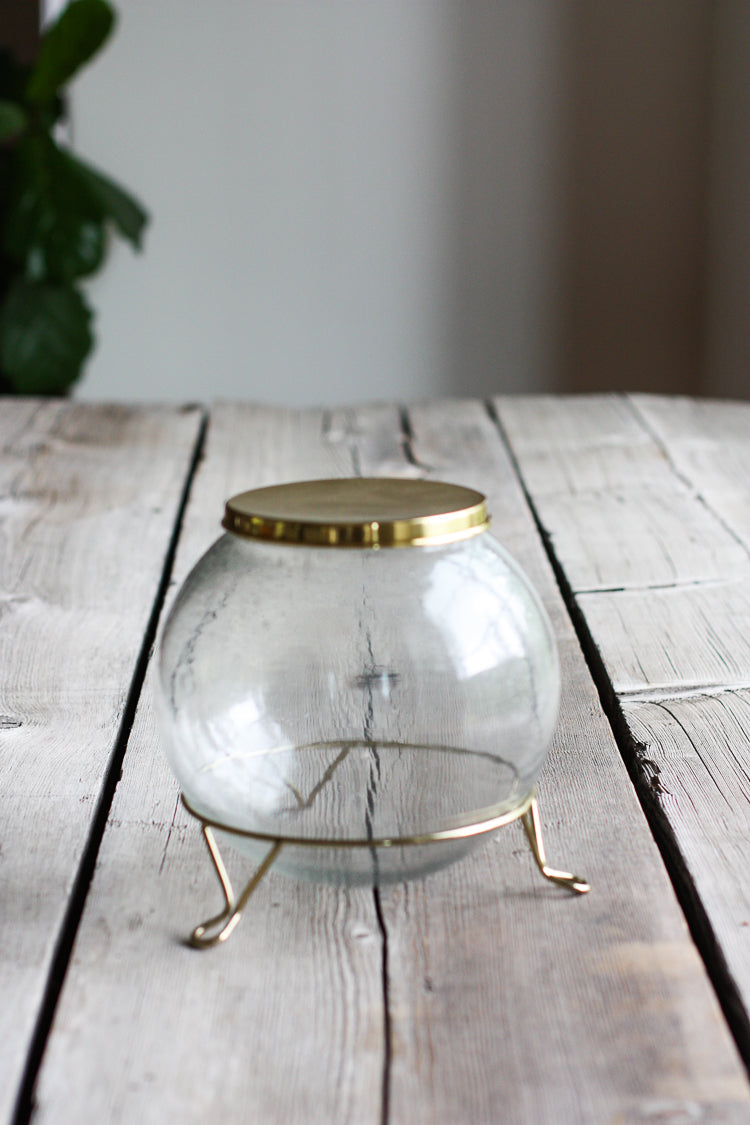 Hand Blown Seed Glass Cookie Jar w/ brass lid and stand...#cookiejar #Moderncookiejar