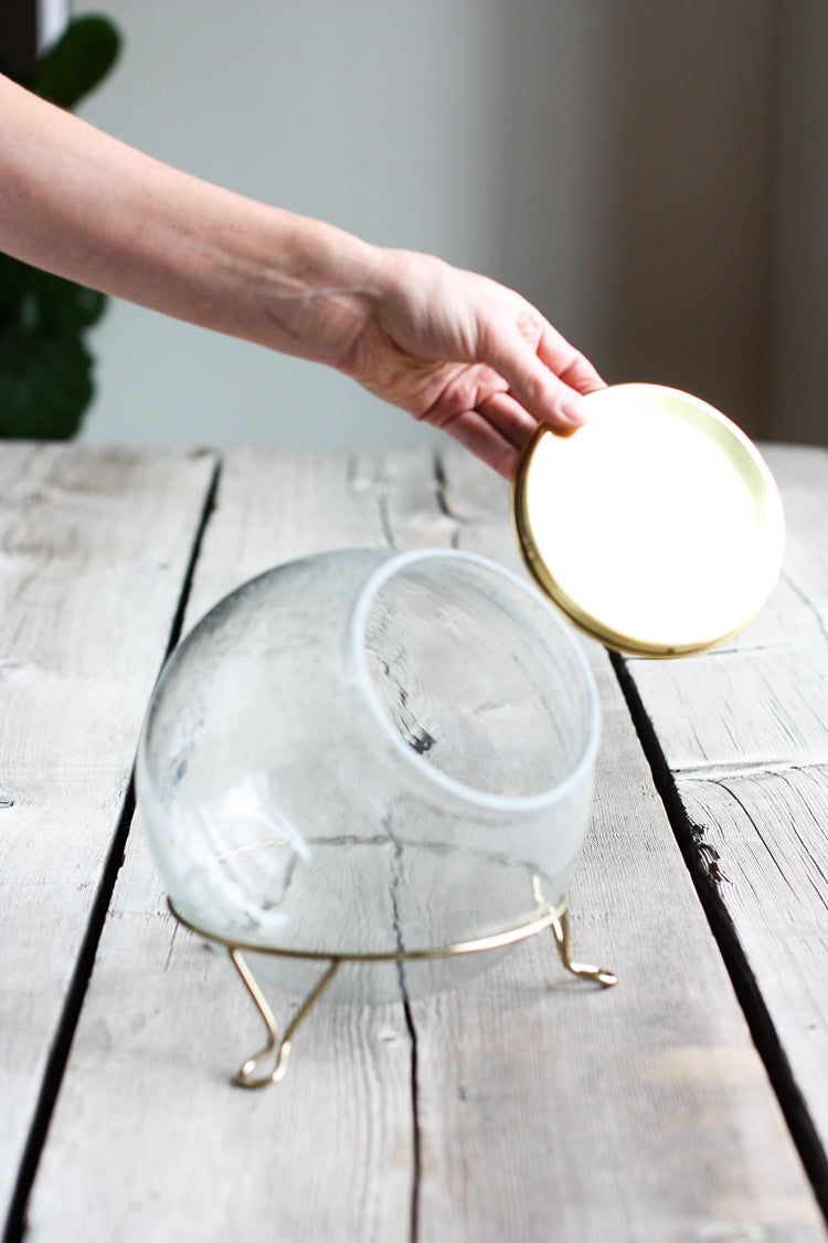 Hand Blown Seed Glass Cookie Jar w/ brass lid and stand...#cookiejar #Moderncookiejar