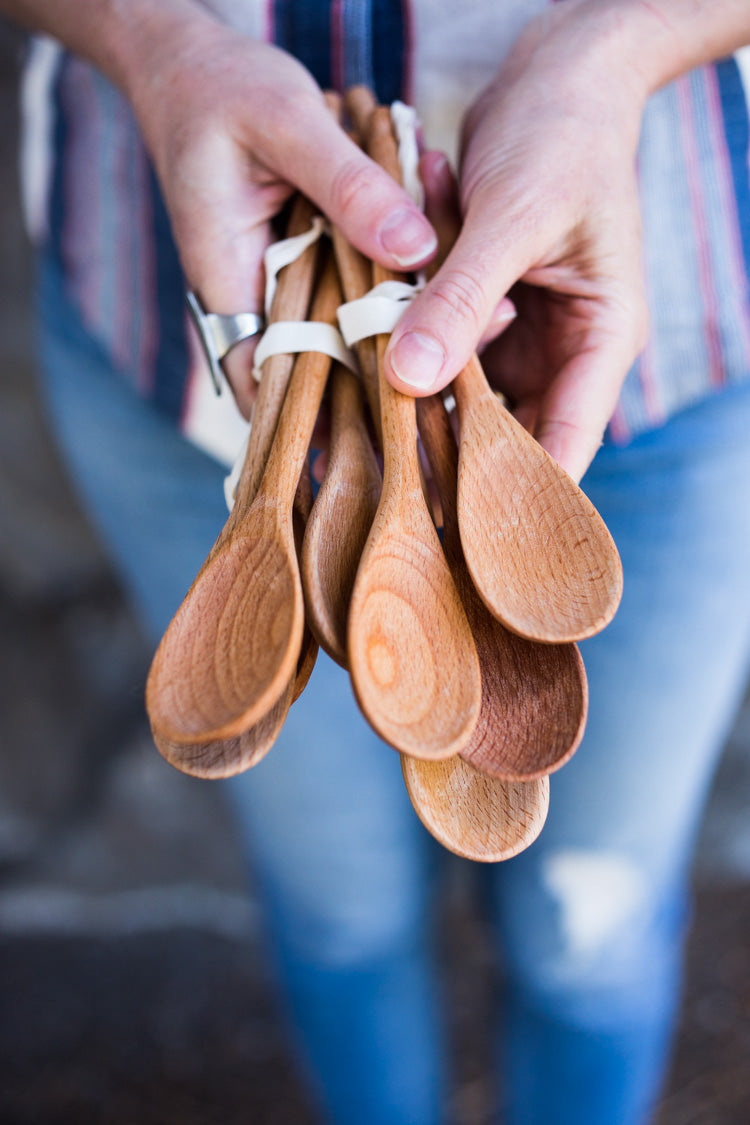 Beechwood spoons, identical set of 4 with carved detail on the handle. #woodspoons