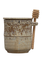 Load image into Gallery viewer, stoneware honey jar, wood honey dipper
