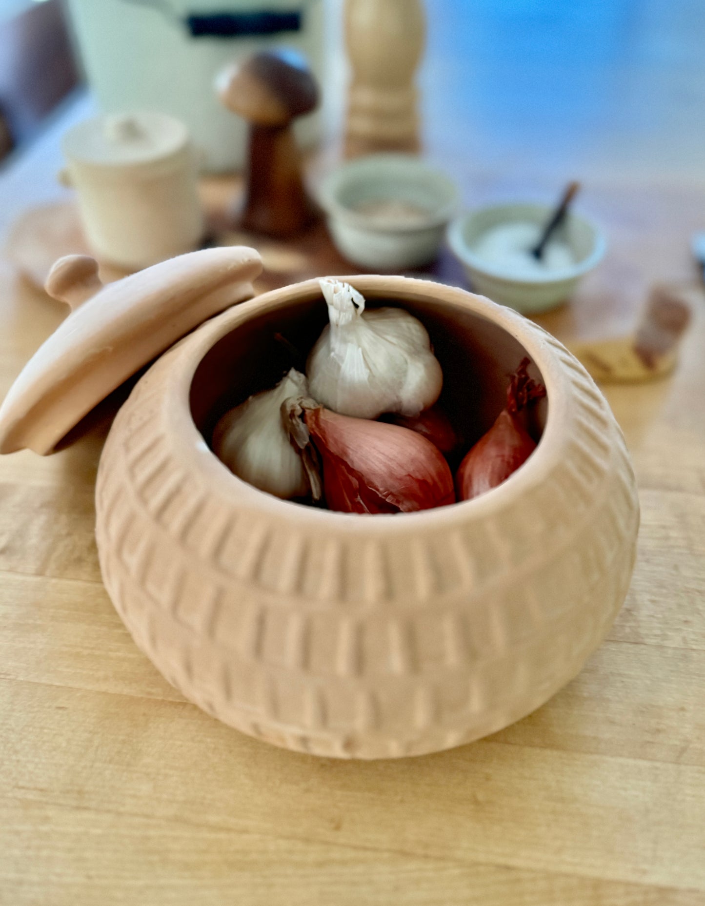 Handmade Carved Terra-Cotta Jar w/ Lid