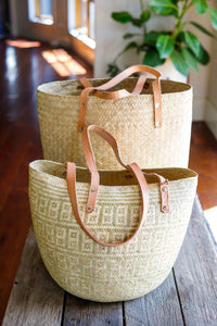 Oaxacan Palm Leaf Tote with Leather Straps