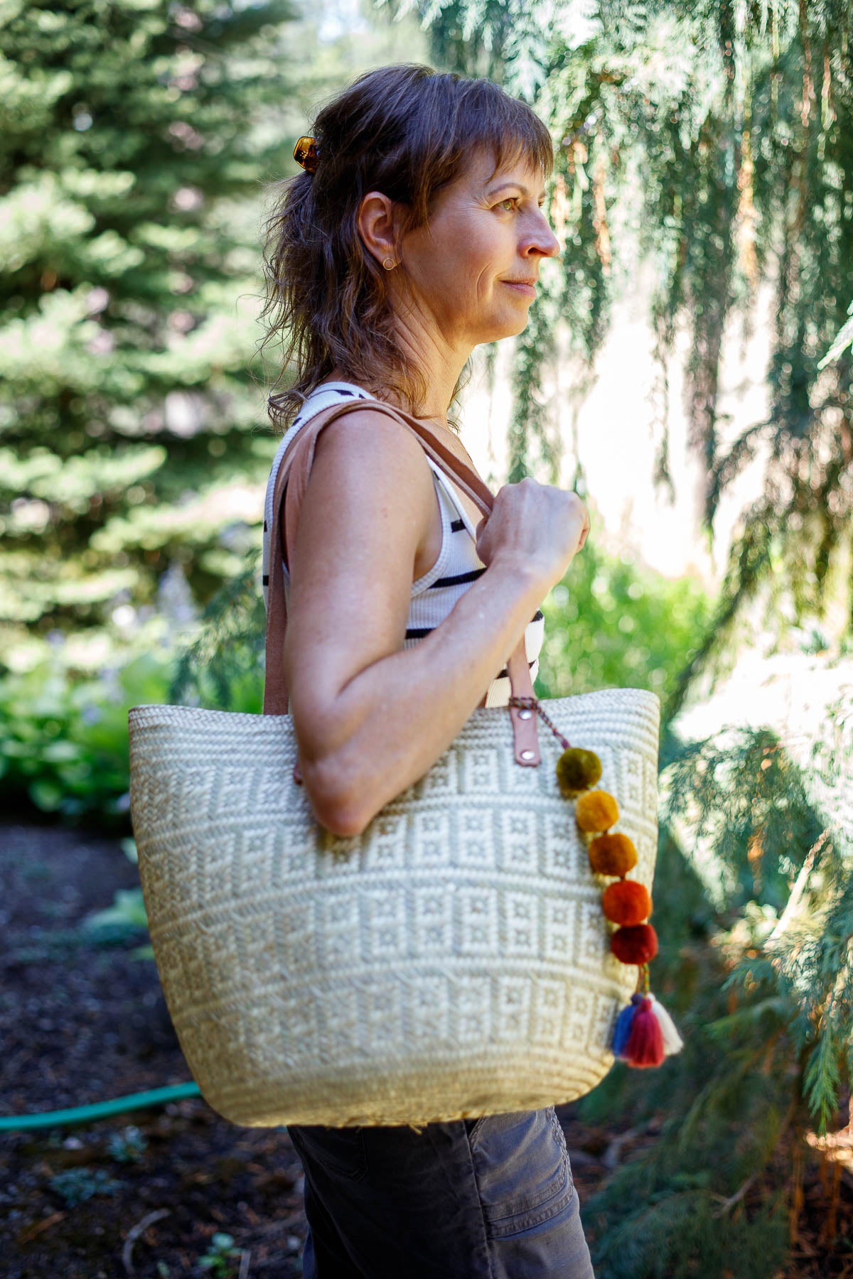 Oaxacan Palm Leaf Tote with Leather Straps