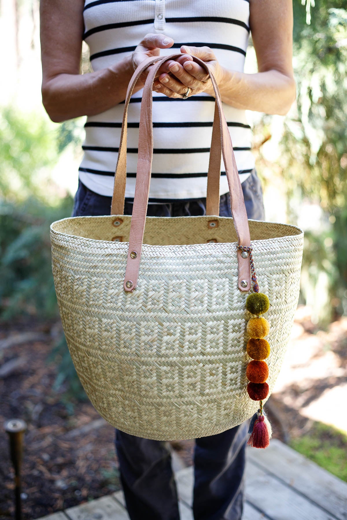 Oaxacan Palm Leaf Tote with Leather Straps