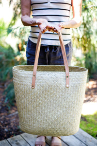 Oaxacan Palm Leaf Tote with Leather Straps