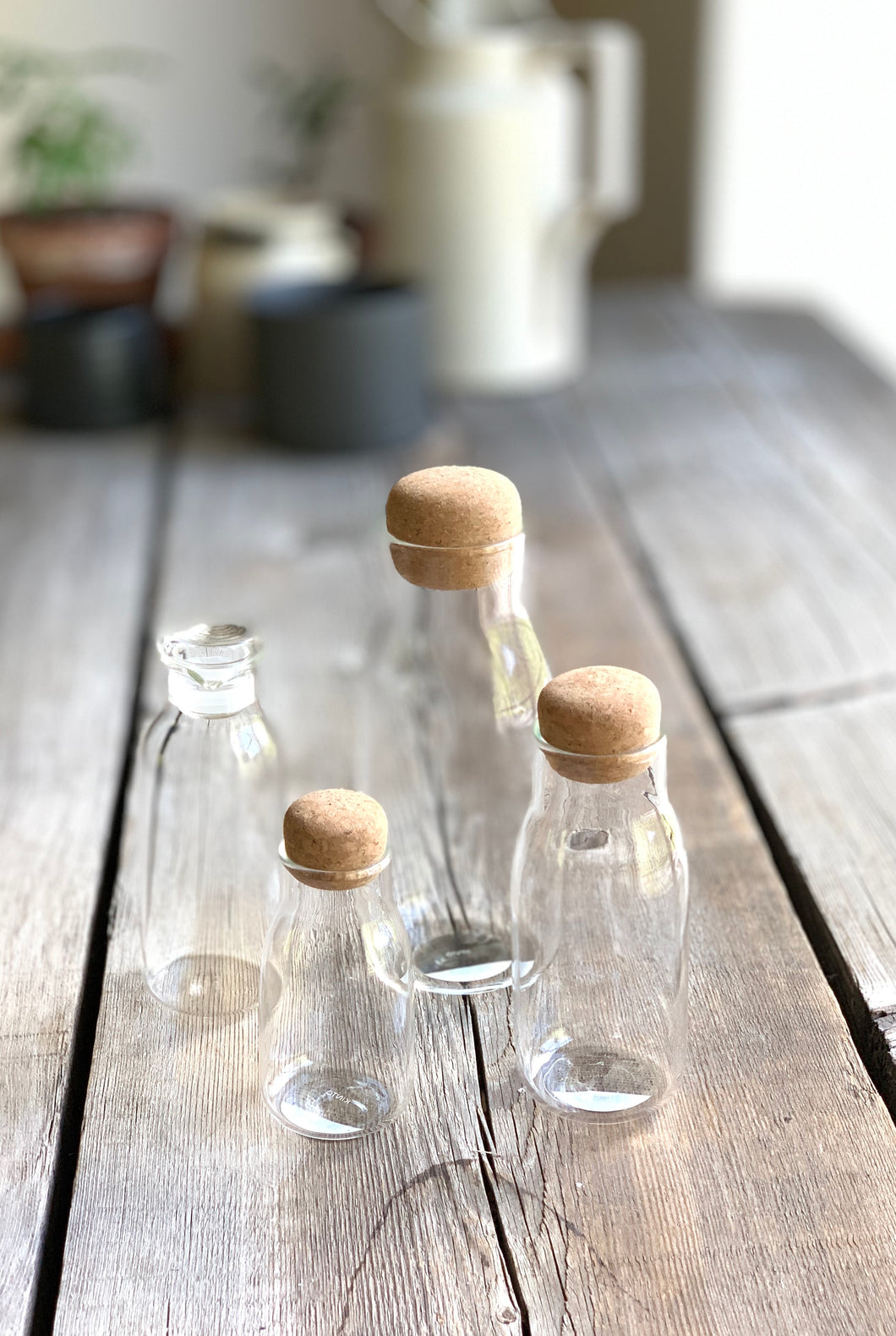 Glass Jars w/ cork lids, Glass Canisters | www.bowlandpitcher.com #glassjars #glasscanisters #cork