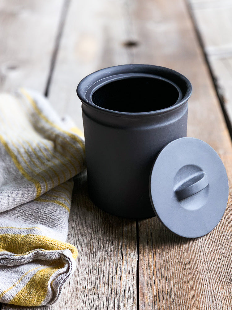 Ceramic Crock | Canister| Larder Crock | Matte Black Crock | www.bowlandpitcher.com