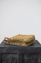 Load image into Gallery viewer, hand crocheted pot holders with leather tie
